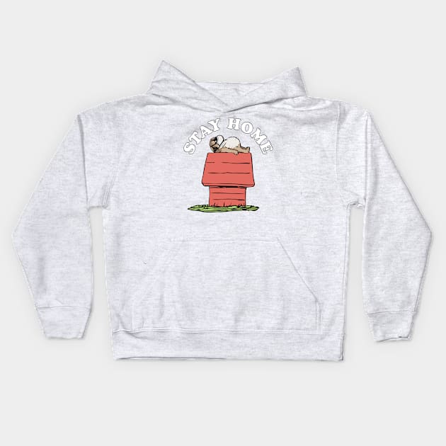 Pug Stay Home Kids Hoodie by huebucket